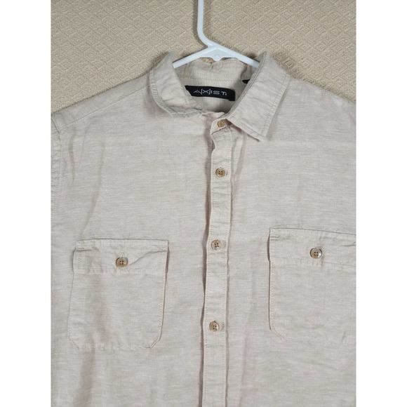 Axist Shirt Mens Medium M Linen Blend Button Up Short Sleeve Tan Regular Fit - Picture 2 of 11